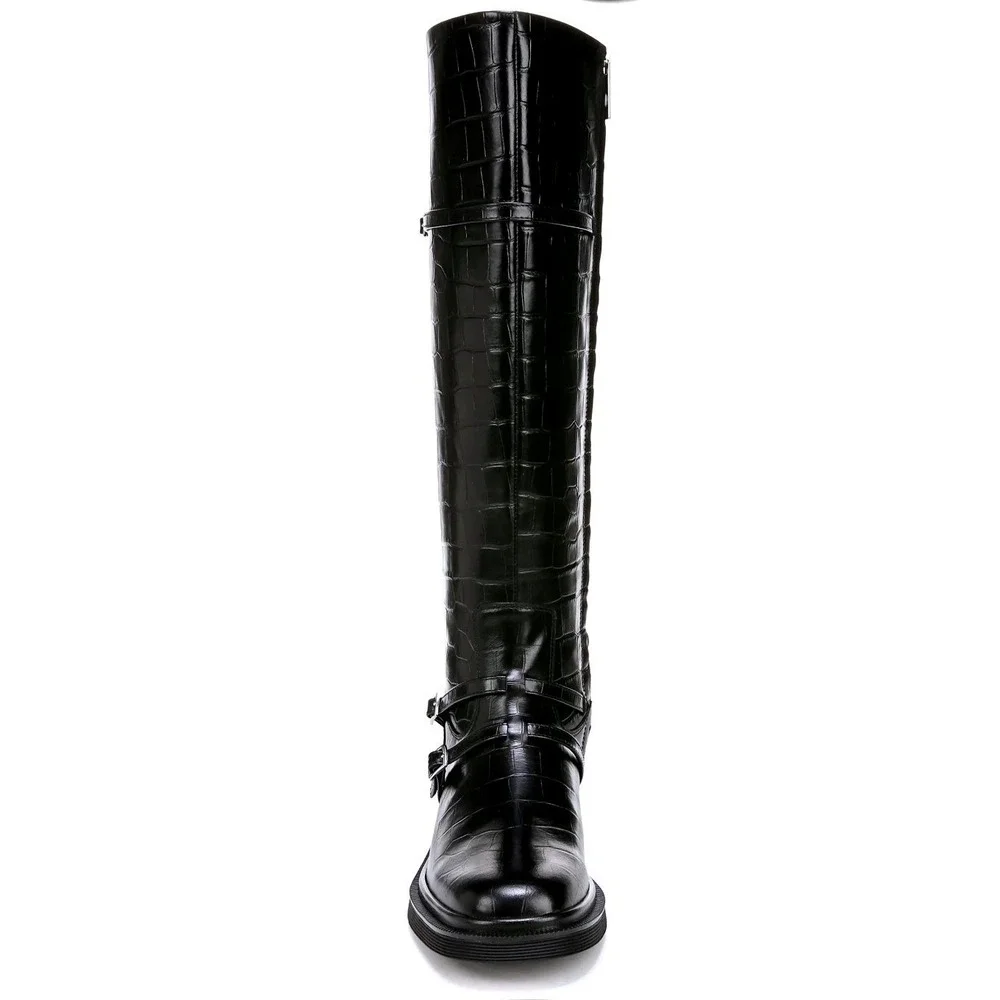 SARTO by Franco Sarto Ainsley Black Croc Embossed Leather Knee High Boots Size 8